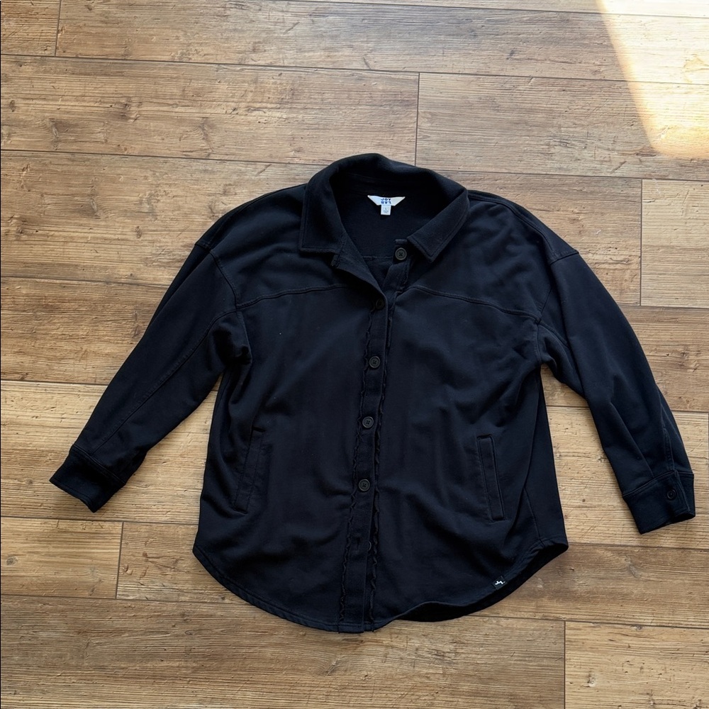 Black Button-Up Shirt Jacket - Cozy Lightweight Layer
